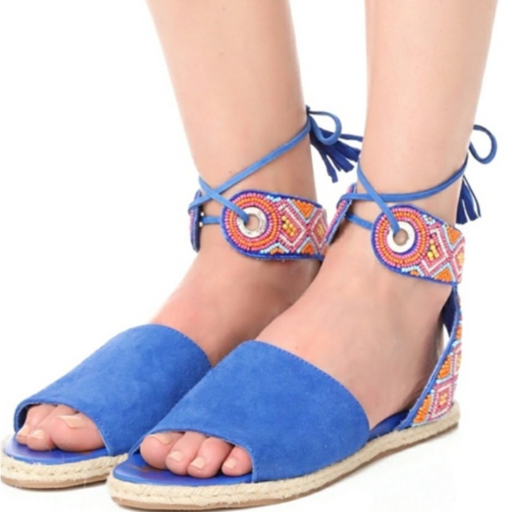 Sam Edelman Beaded Leather shoes Wrap around Ankles